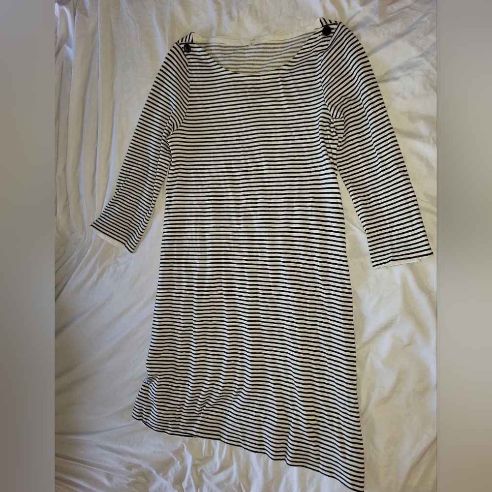 J. Crew Black and White Striped Long Sleeve Dress